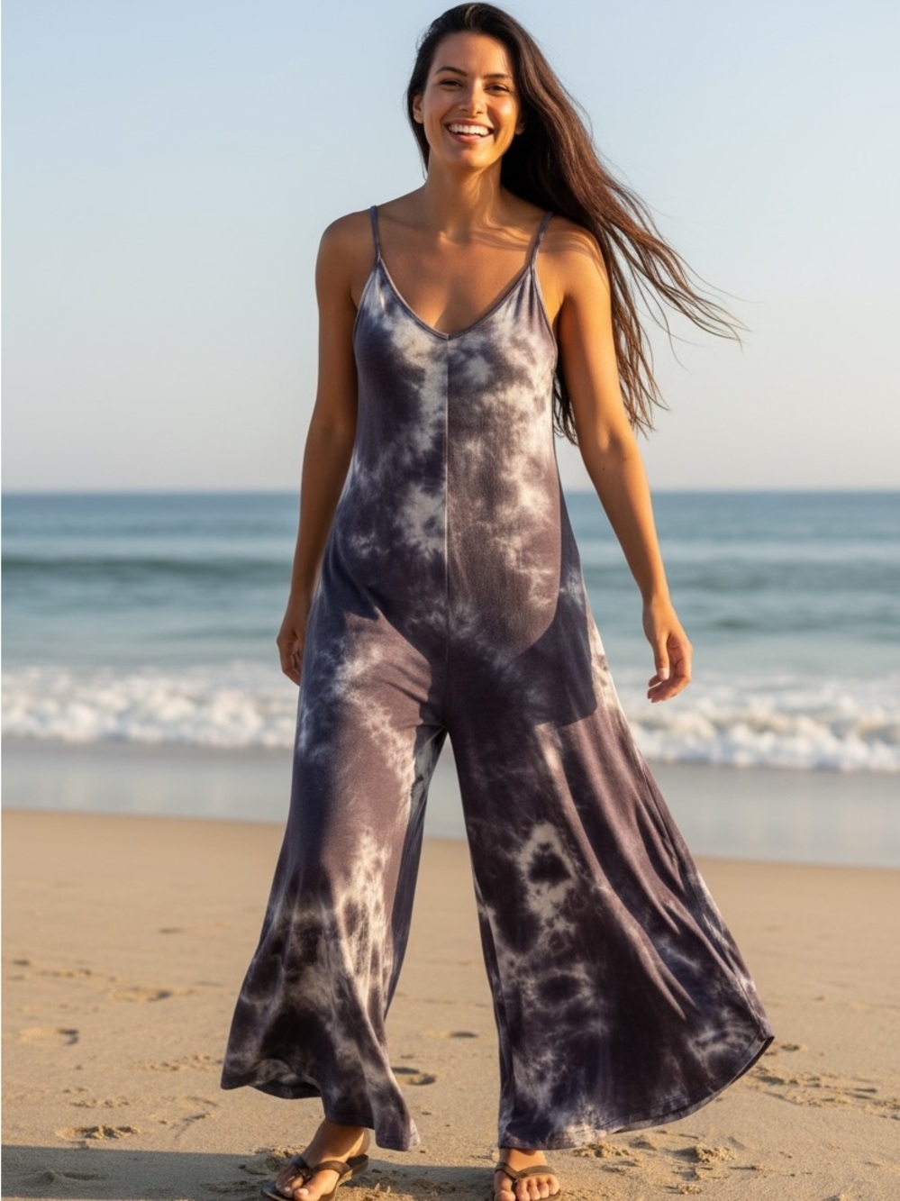 Tie-Dye Wide-Leg Jumpsuit - Slate